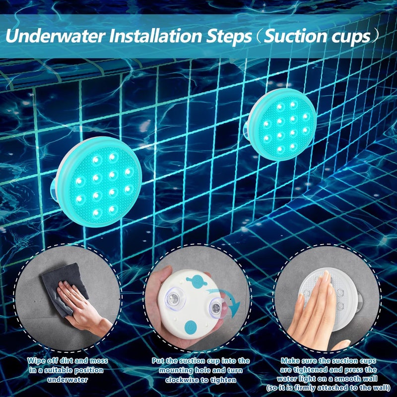 BOXPSII Rechargeable Submersible LED Pool Light With Remote - IP68 Waterproof 16 Colors, 2600mAh Battery, Magnet for Inground Pool, Hot Tub, Pond (1 Pack) - Image 3